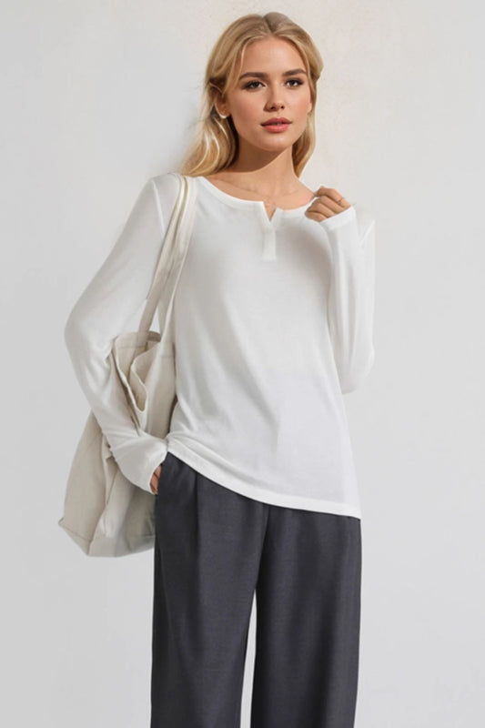 Basic Bae Notched Long Sleeve T-Shirt