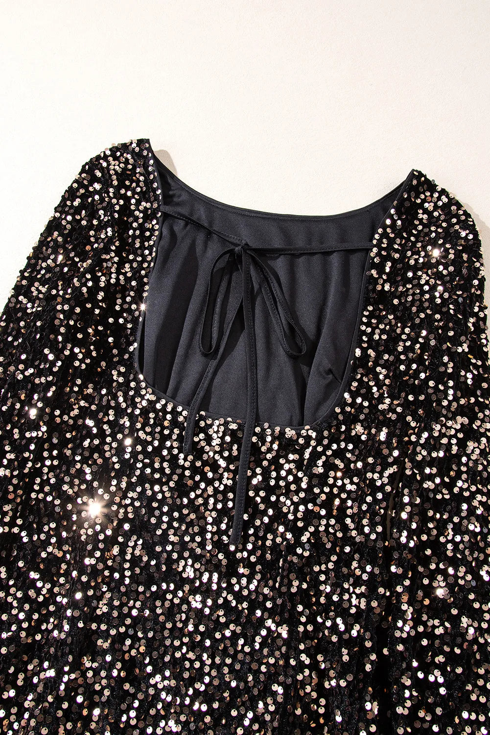 Backless Sequin Round Neck Long Sleeve Dress