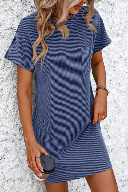 Mandy Ribbed Striped Short Sleeve Mini Tee Dress