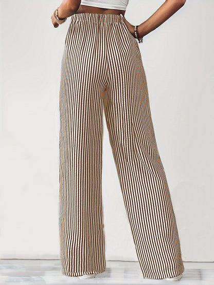 Drawstring Striped Elastic Waist Pants