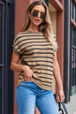 Striped Round Neck Cap Sleeve Knit Top