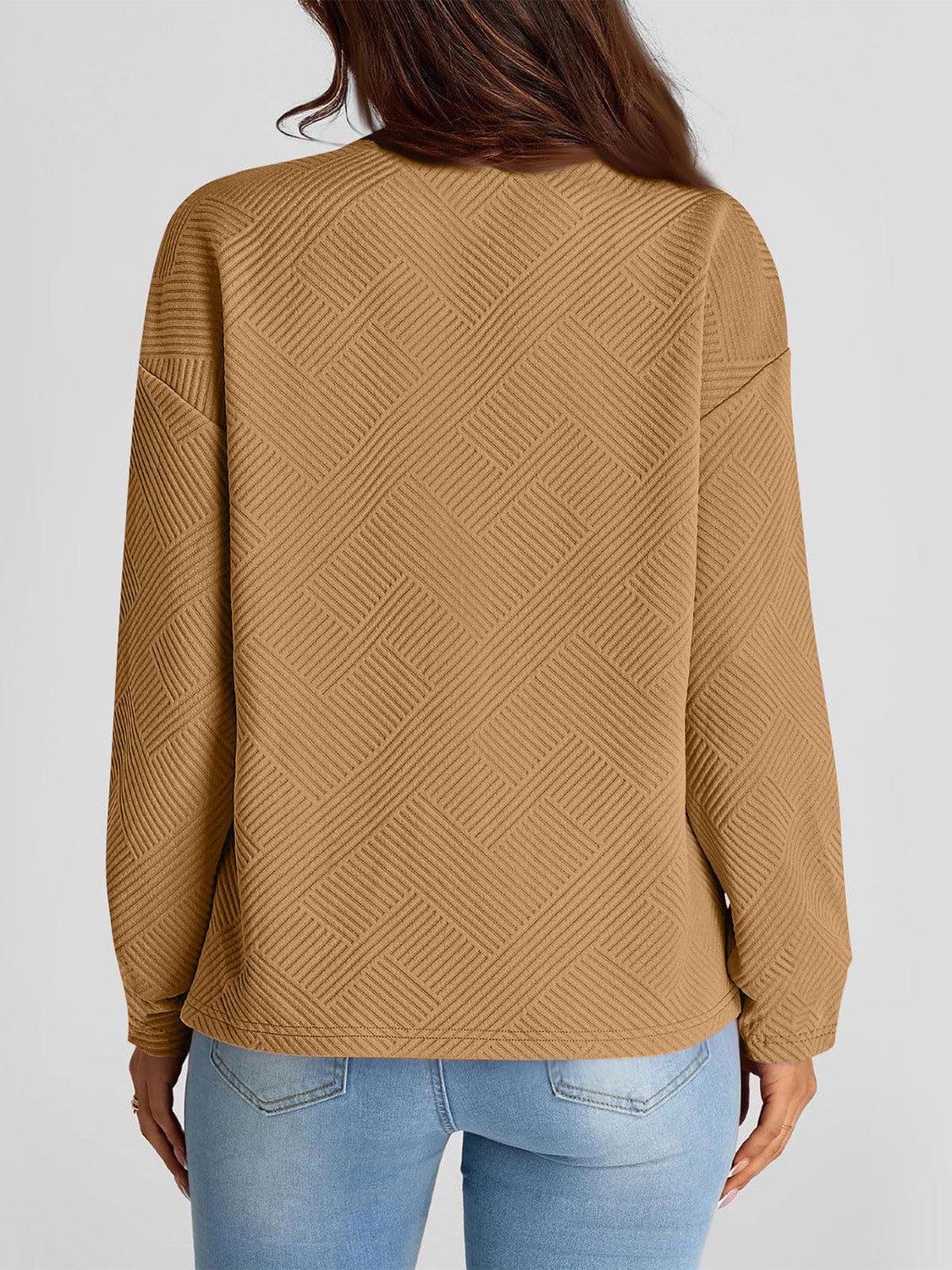 Full Size Texture Round Neck Long Sleeve Sweatshirt