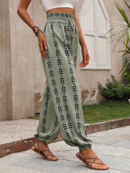 Tied Printed High Waist Pants