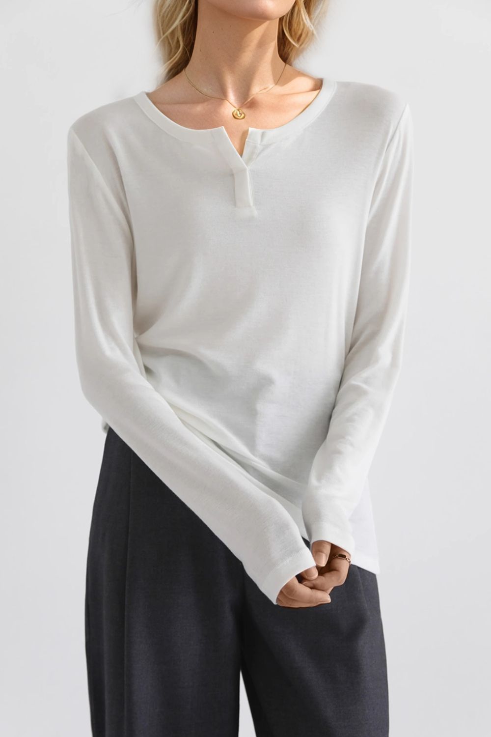 Basic Bae Notched Long Sleeve T-Shirt